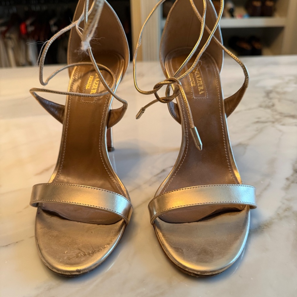 Gold Aquazzura strappy heels - Picture 2 of 6
